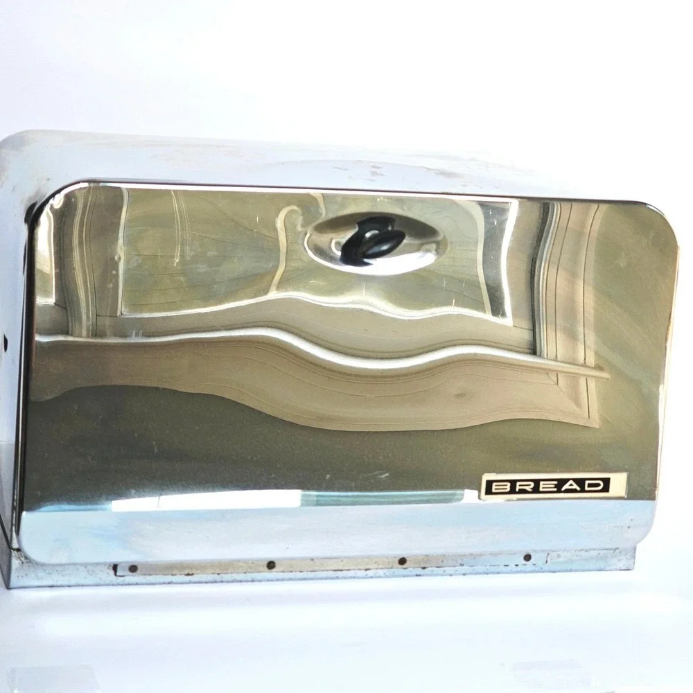 Vintage Lincoln BeautyBox Chrome Bread Box Mid Century Modern Retro Kitchen MCM